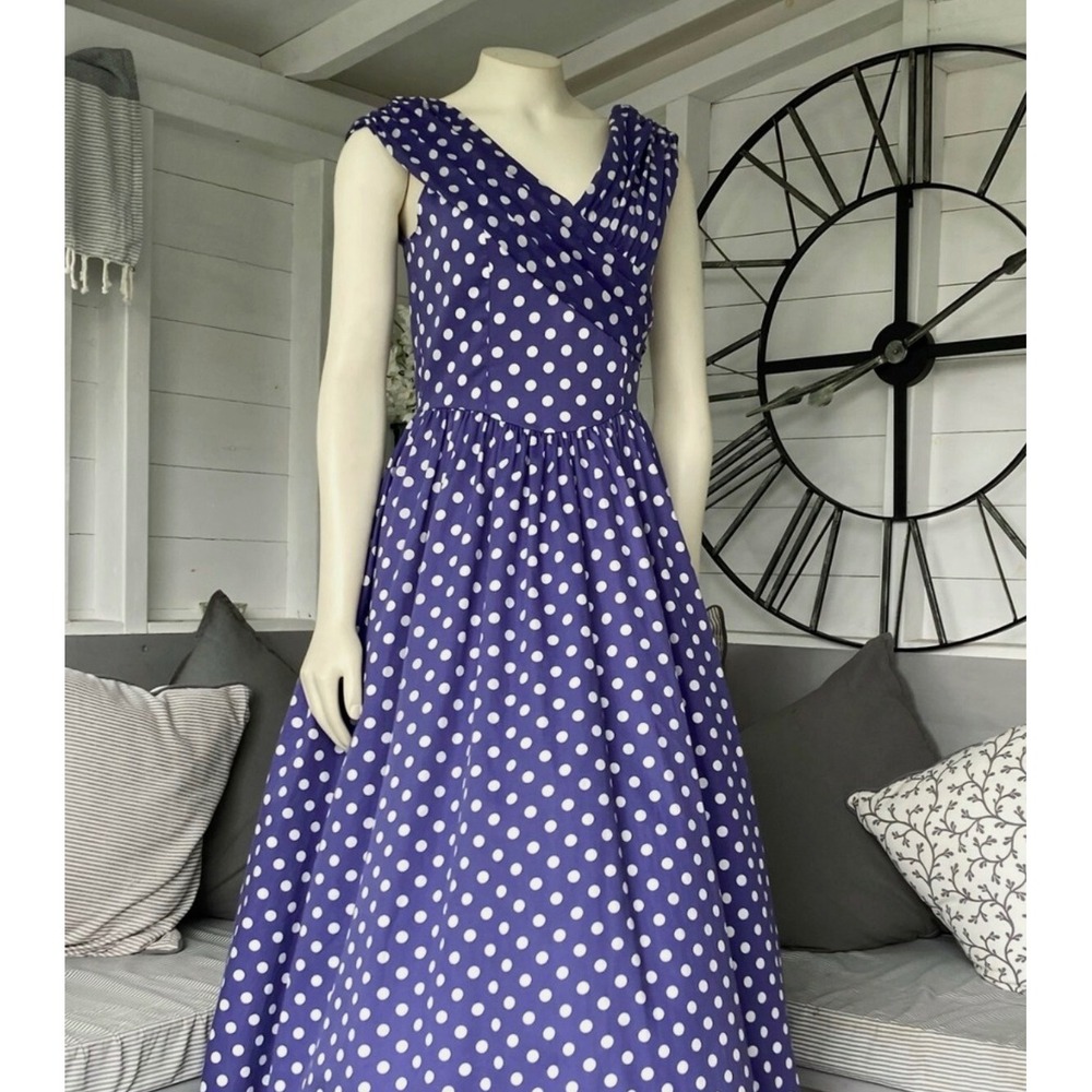VTG Laura Ashley Polka Dot Cotton Sailor Collar Swing Dress US8‎ Prairie retro